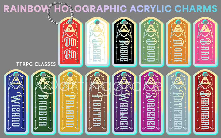 TTRPG classes (holographic acrylic charms)