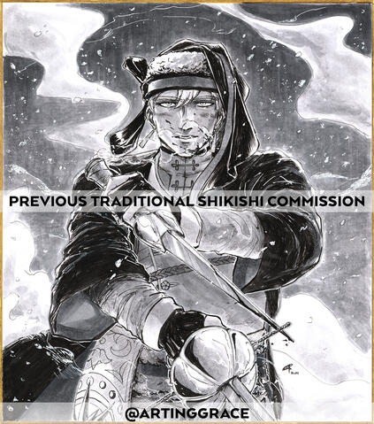 Large shikishi commission (ink, markers, gold/silver ink)