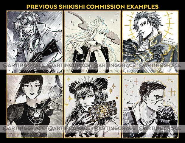 Traditional shikishi commissions (ink, markers, gold/silver ink)