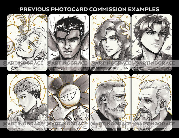 Traditional photocard commissions (ink, markers, gold/silver ink)