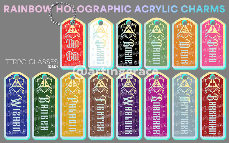 D&amp;D classes (holographic acrylic charms)