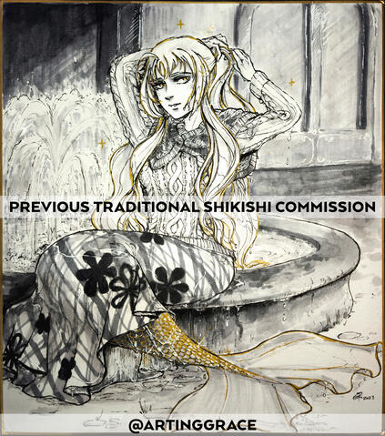 Large shikishi commission (ink, markers, gold/silver ink)